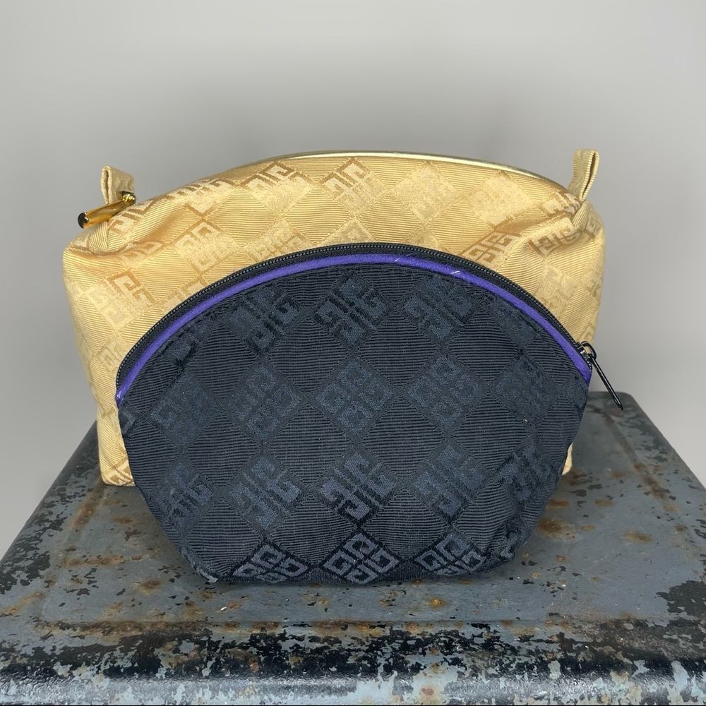 Givenchy Makeup Travel Cosmetic Bag SET OF TWO Vintage Gold & Black Logo